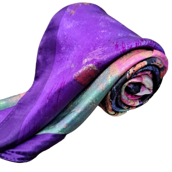 Square Satin Floral Print Neck Scarf Boho oversized oil painting 💖2/$30 - Picture 15 of 16
